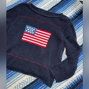 Navy embroidered American flag knit sweater women’s medium